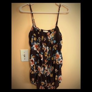 Floral brown sleeveless blouse